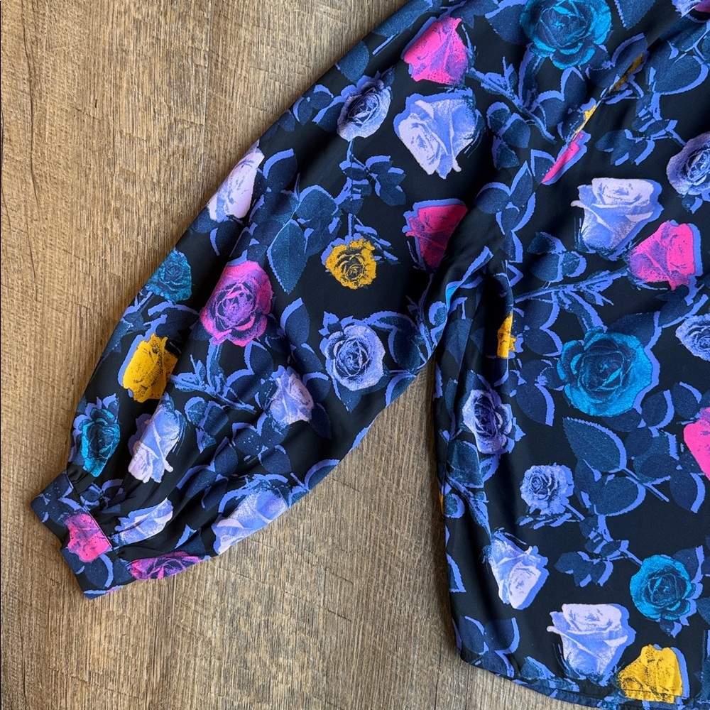 NWT Monki Womens Colorful Floral Rose Print Puff Sleeve Silly Blouse Size Small - Picture 6 of 16